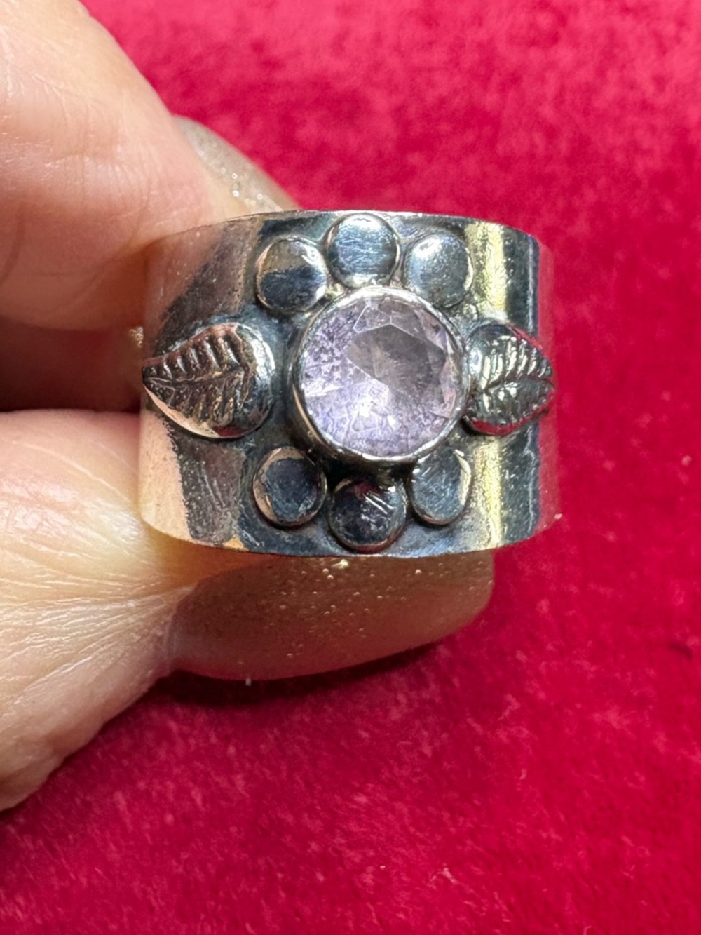 Ring Sterling Silver Rose Quartz Floral Band Ring